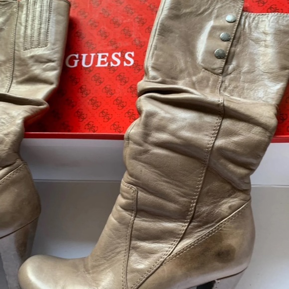 Guess Shoes Guess Womens Gray Leather Tall Boots Sz 6 Poshmark